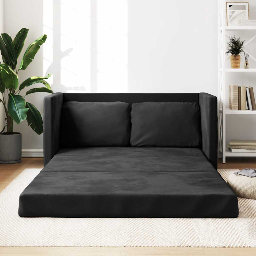 Divano Letto da Terra 2 in 1 Nero 122x204x55 cm Velluto - homemem39