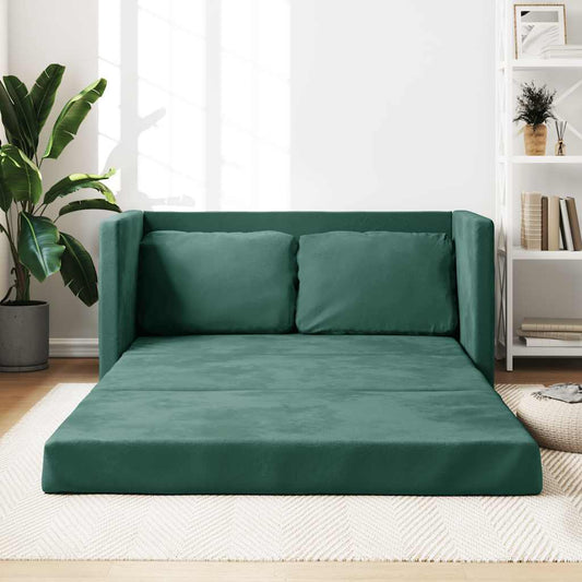 Divano Letto da Terra 2 in 1 Verde Scuro 122x204x55 cm Velluto - homemem39