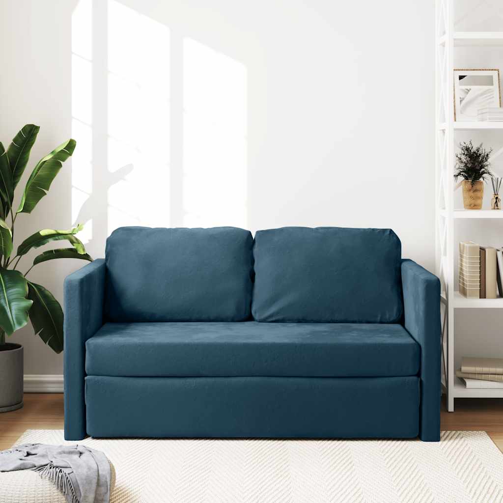 Divano Letto da Terra 2 in 1 Blu 122x204x55 cm Velluto | homemem39