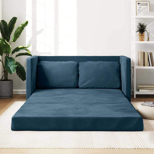 Divano Letto da Terra 2 in 1 Blu 122x204x55 cm Velluto | homemem39
