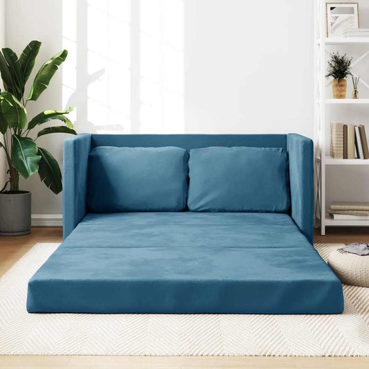 Divano Letto da Terra 2 in 1 Blu 122x204x55 cm Velluto - homemem39