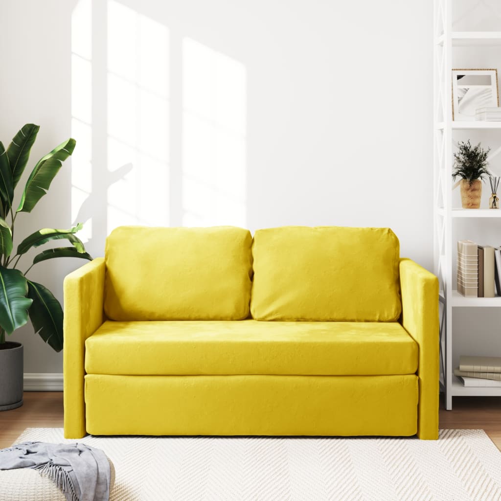 Divano Letto da Terra 2 in 1 Giallo Scuro 122x204x55 cm Velluto - homemem39