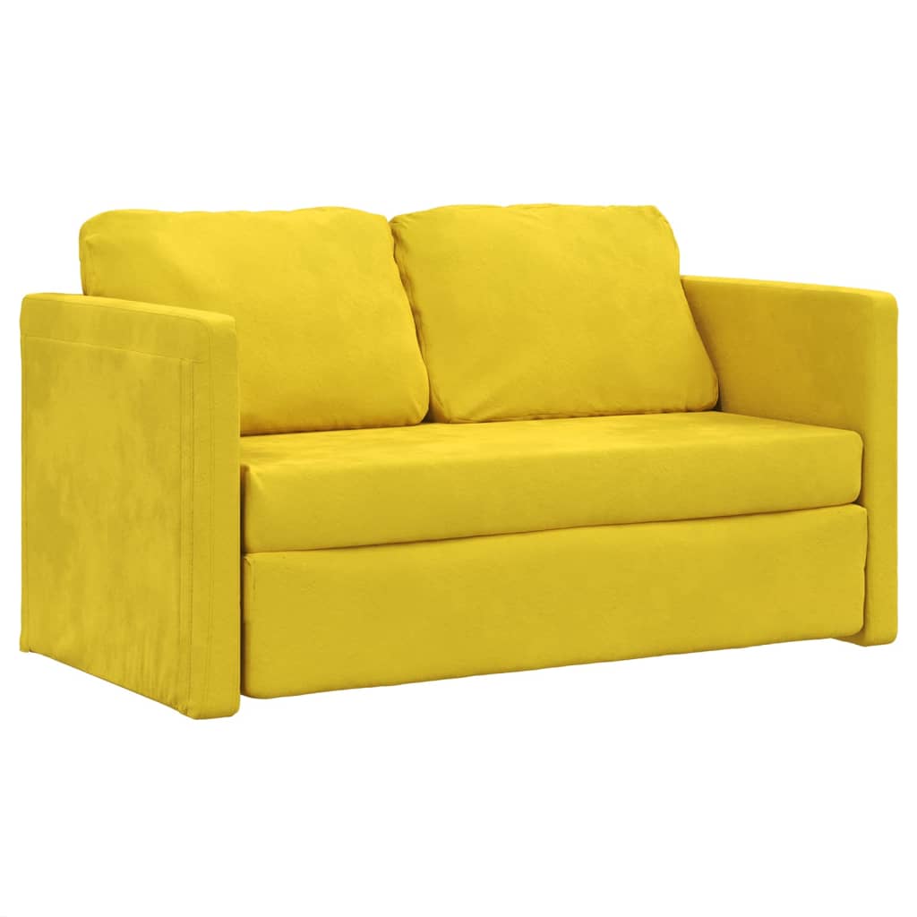 Divano Letto da Terra 2 in 1 Giallo Scuro 122x204x55 cm Velluto