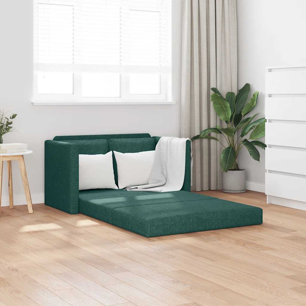 Divano Letto da Terra 2 in 1 Verde Scuro 112x174x55 cm Tessuto | homemem39