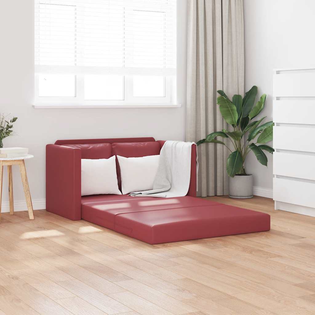 Divano Letto da Terra 2 in 1 Rosso Vino 112x174x55cm Similpelle | homemem39