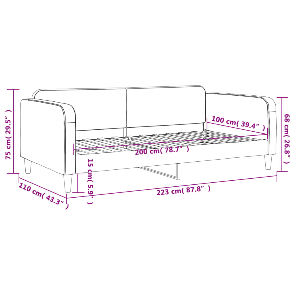 Letto da Giorno Grigio Chiaro 100x200 cm in Tessuto