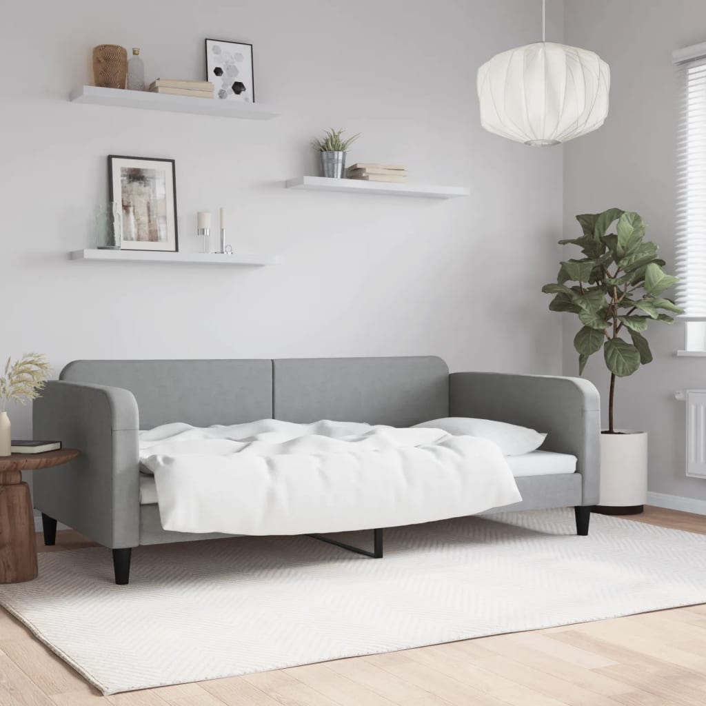 Letto da Giorno Grigio Chiaro 100x200 cm in Tessuto
