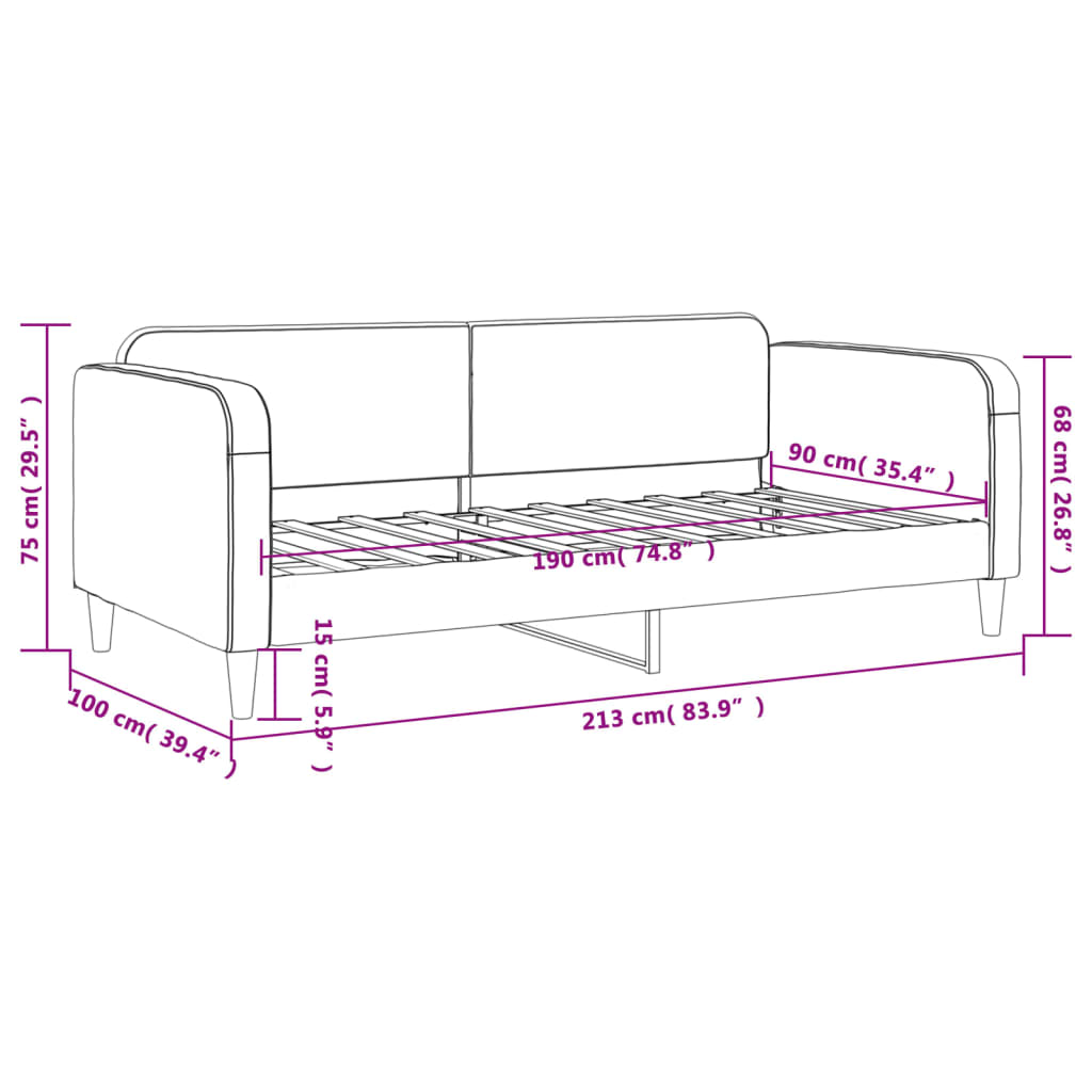 Letto da Giorno Grigio Chiaro 90x190 cm in Tessuto