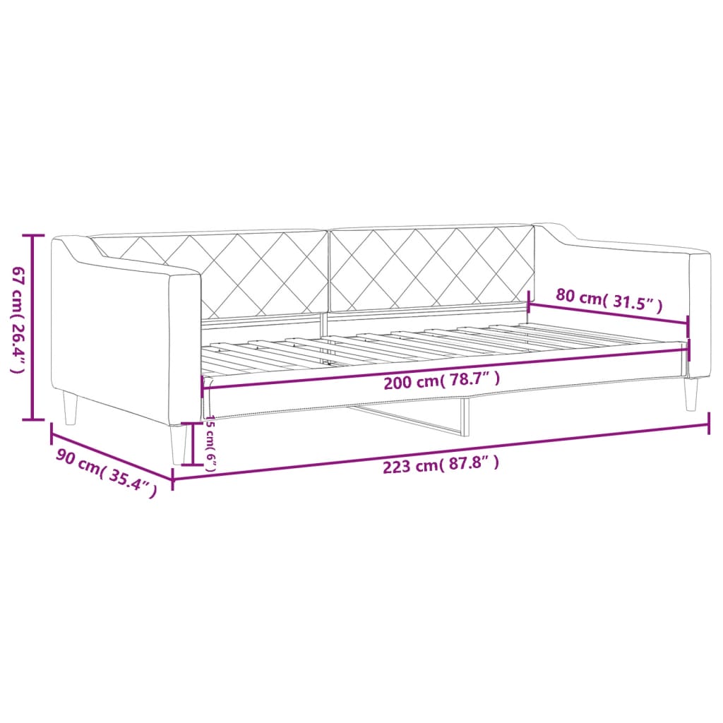 Letto da Giorno Nero 80x200 cm in Tessuto | homemem39