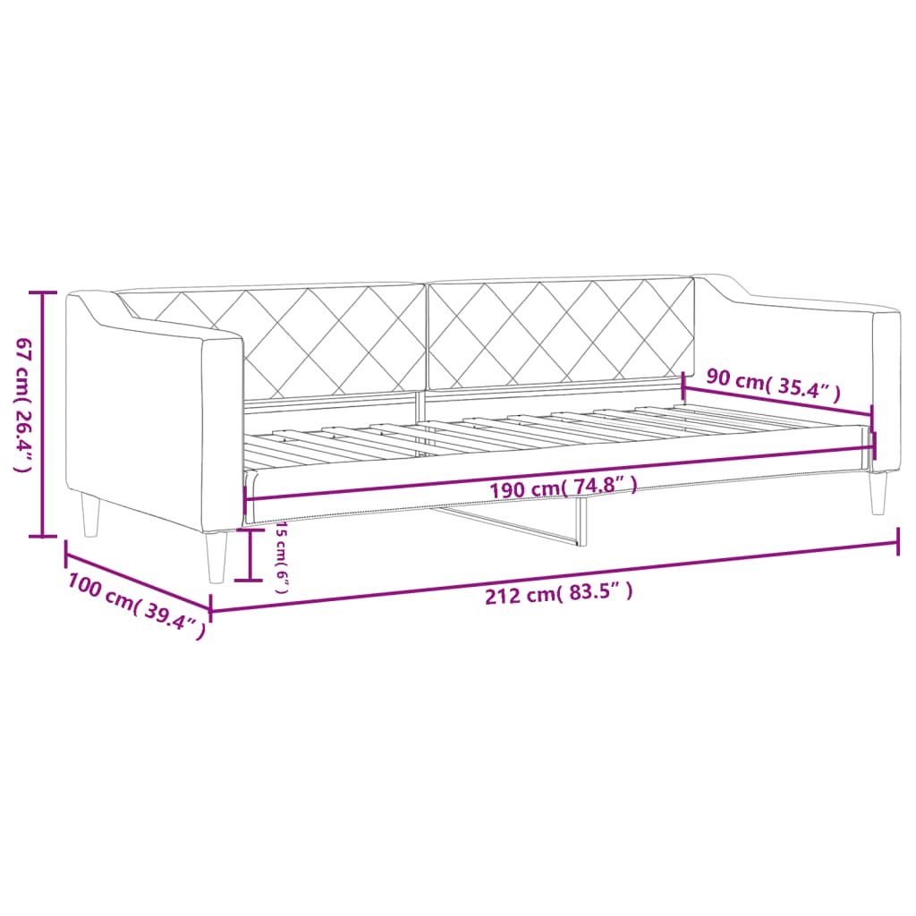 Letto da Giorno Grigio Scuro 90x190 cm in Tessuto