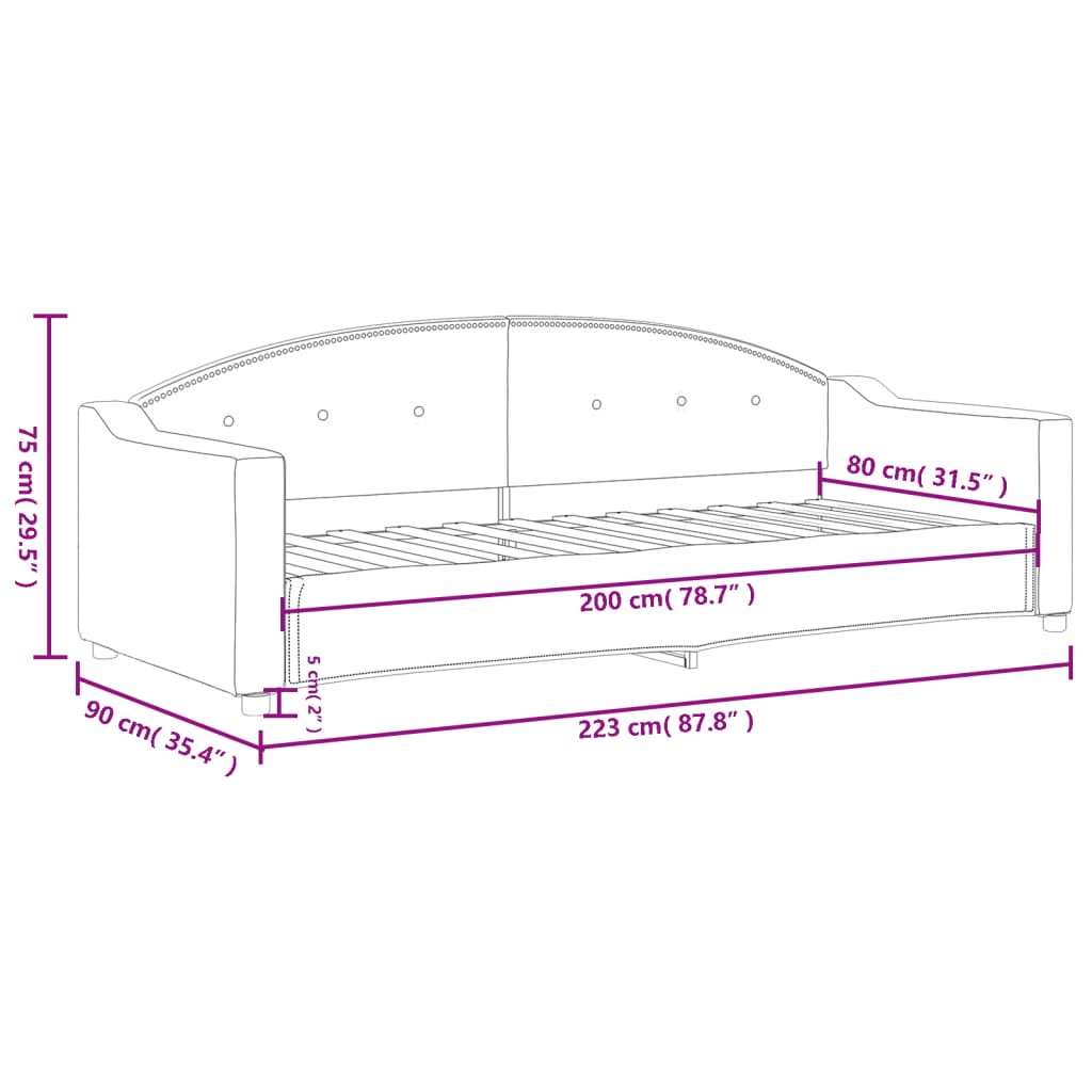 Letto da Giorno Nero 80x200 cm in Tessuto | homemem39