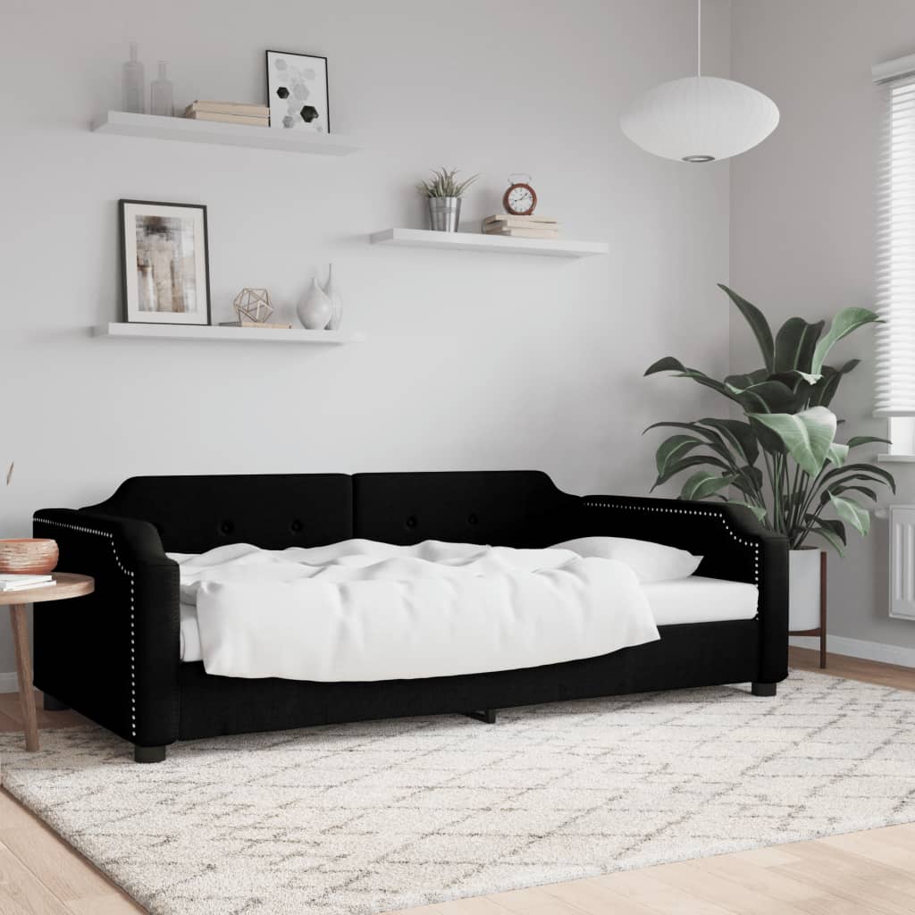 Letto da Giorno Nero 100x200 cm in Tessuto