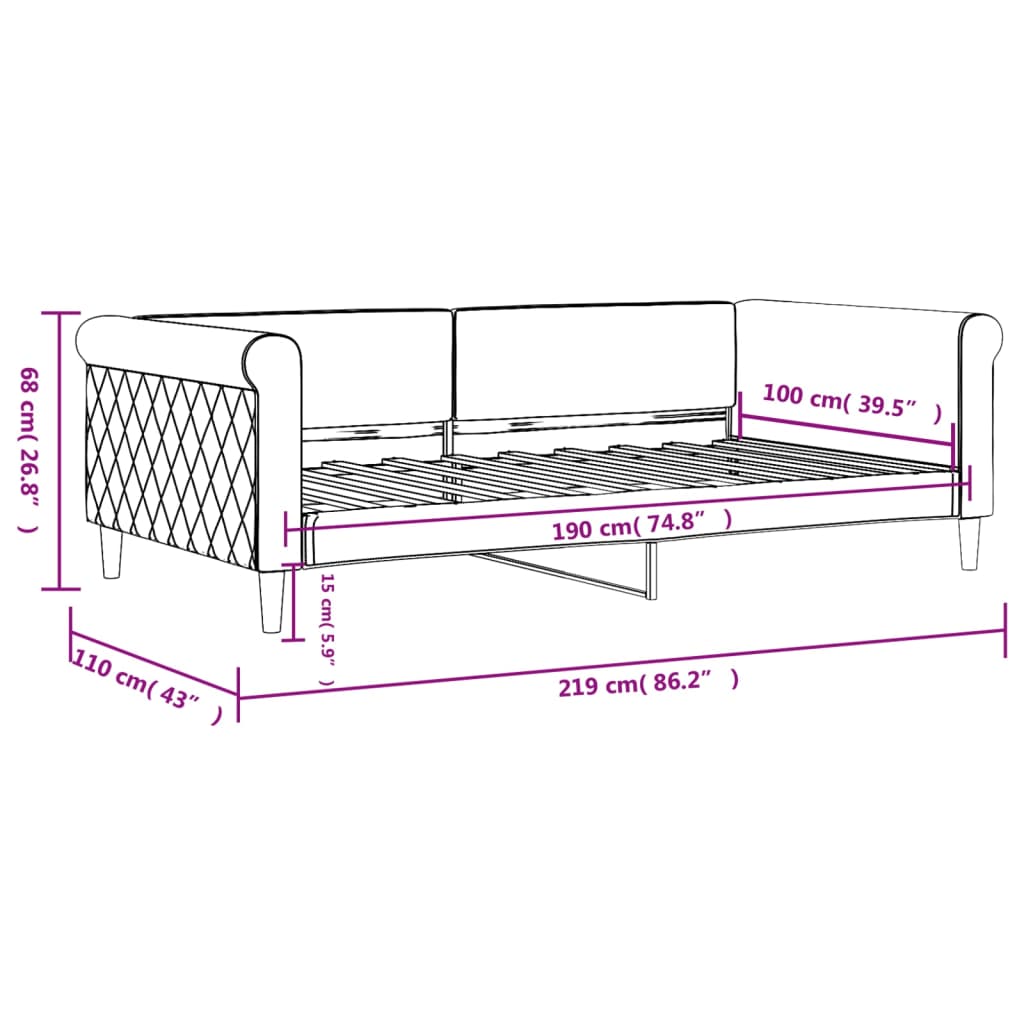Letto da Giorno Grigio Chiaro 100x190 cm in Velluto | homemem39