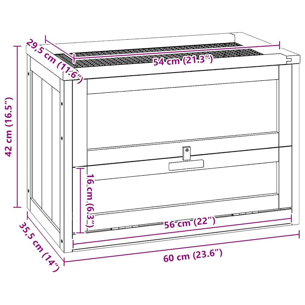 Gabbia per Criceti 60x35,5x42 cm in Legno Massello di Abete - homemem39