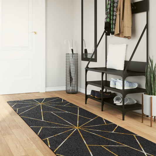 Tappeto Lavabile Nero e Oro 80x300 cm Antiscivolo - homemem39