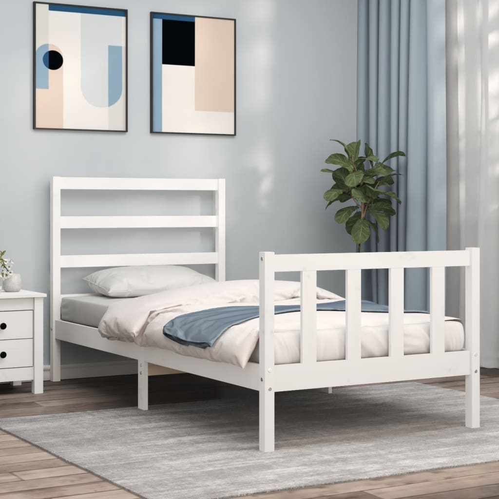 Letto senza Materasso Bianco 90x190 cm in Legno Massello Pino - homemem39