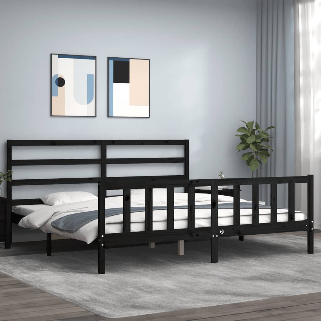 Giroletto con Testiera Nero 200x200 cm in Legno Massello | homemem39