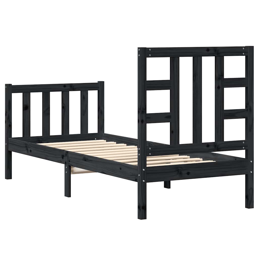 Giroletto con Testiera Nero Small Single in Legno Massello