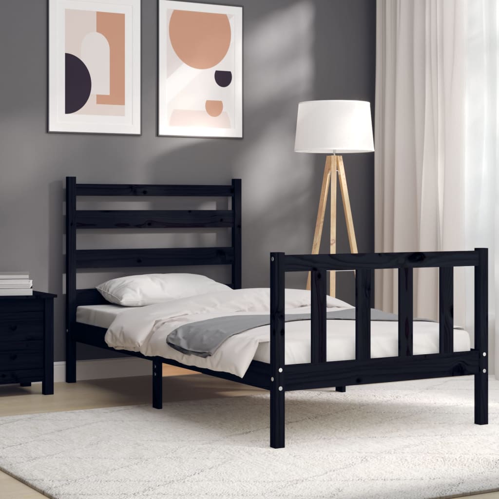 Giroletto con Testiera Nero Small Single in Legno Massello | homemem39