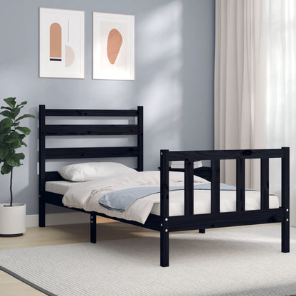 Giroletto con Testiera Nero Small Single in Legno Massello | homemem39