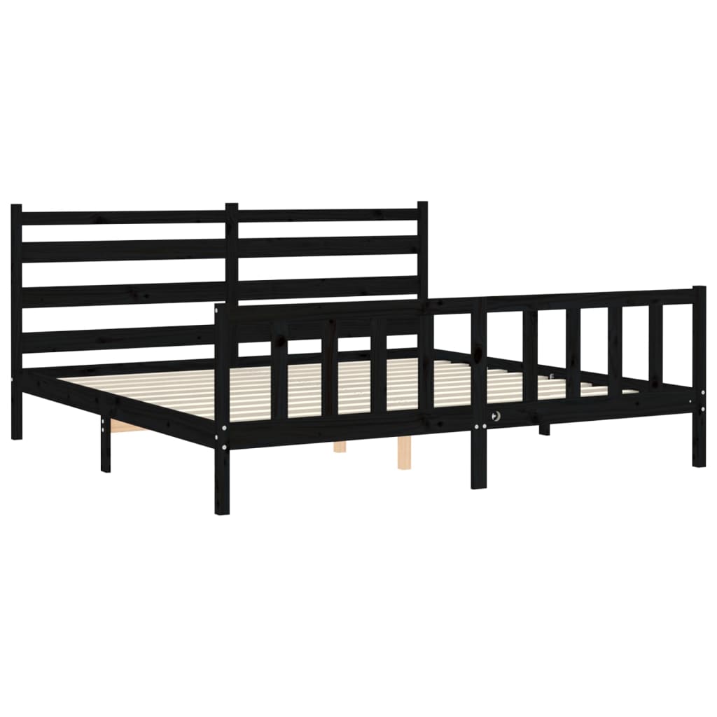 Giroletto con Testiera Nero 200x200 cm in Legno Massello | homemem39