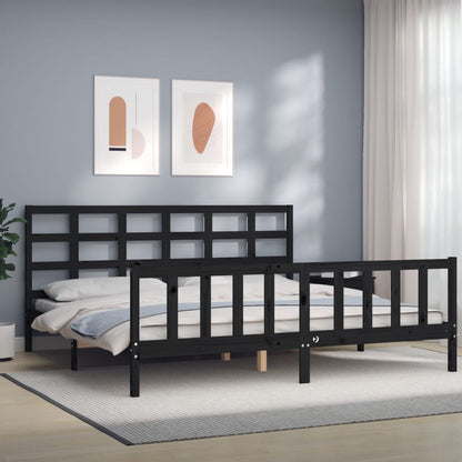 Giroletto con Testiera Nero 200x200 cm in Legno Massello | homemem39