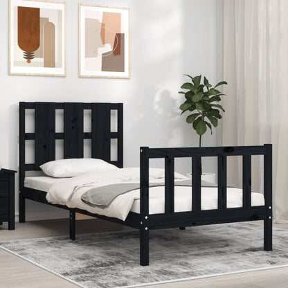 Giroletto con Testiera Nero Small Single in Legno Massello | homemem39