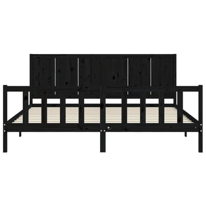 Giroletto con Testiera Nero 200x200 cm in Legno Massello - homemem39