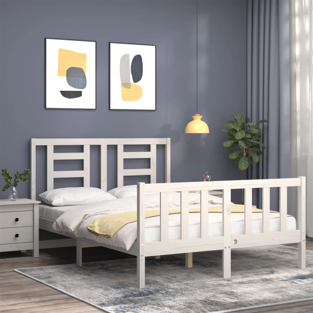 Letto senza Materasso Bianco 140x190 cm Legno Massello di Pino - homemem39