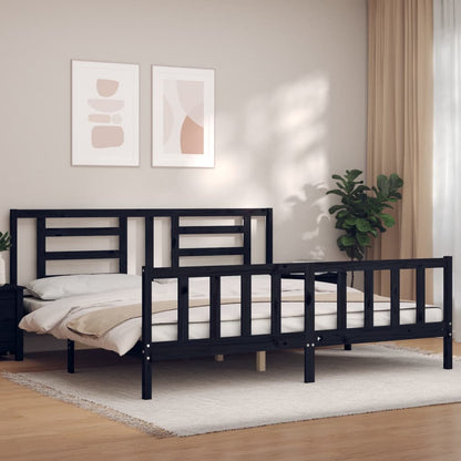 Giroletto con Testiera Nero 200x200 cm in Legno Massello | homemem39