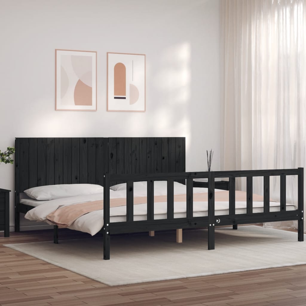 Giroletto con Testiera Nero 200x200 cm in Legno Massello | homemem39