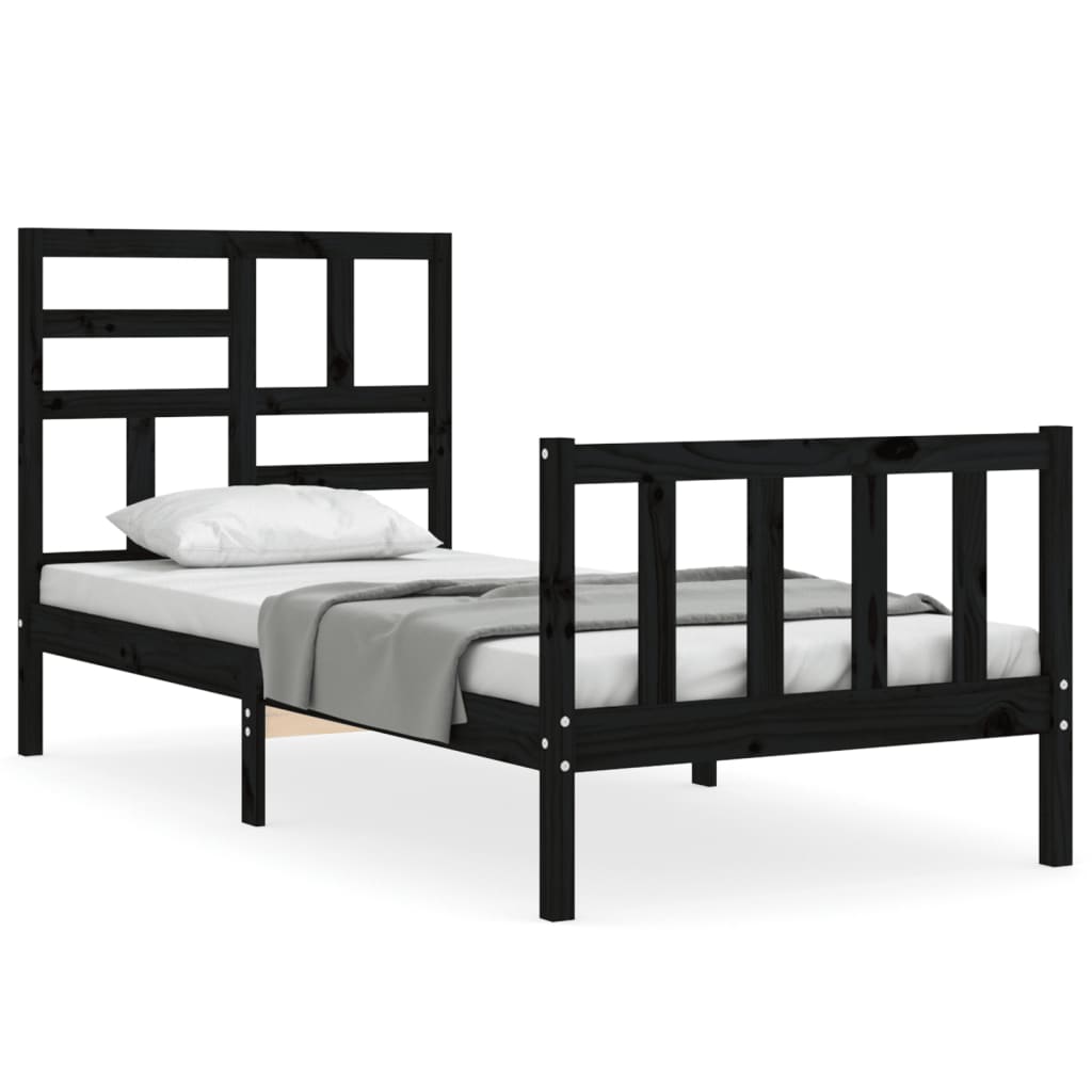 Giroletto con Testiera Nero Small Single in Legno Massello | homemem39