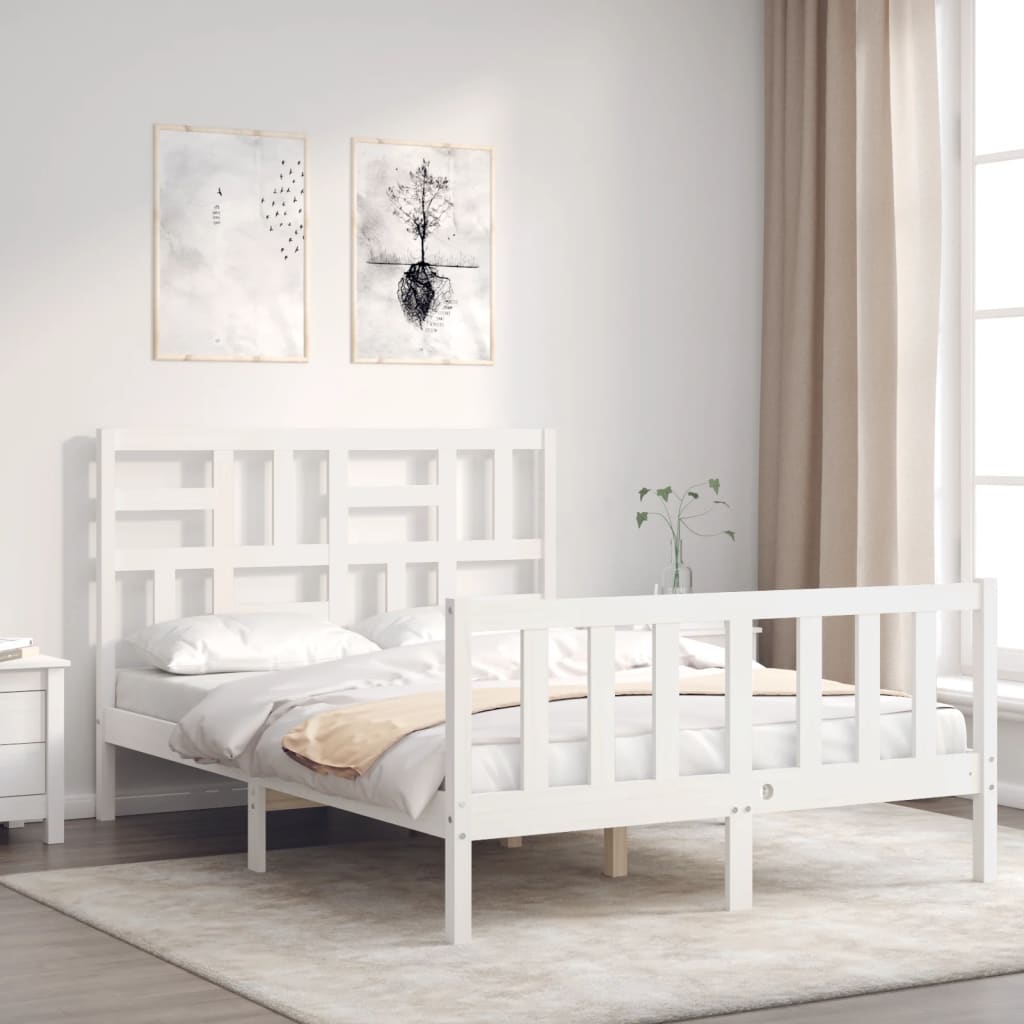 Letto senza Materasso Bianco 140x190 cm Legno Massello di Pino - homemem39