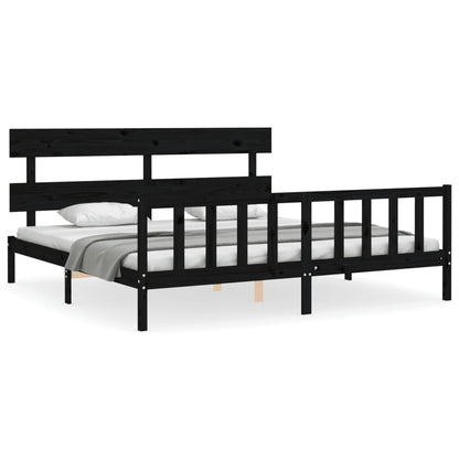 Giroletto con Testiera Nero 200x200 cm in Legno Massello | homemem39