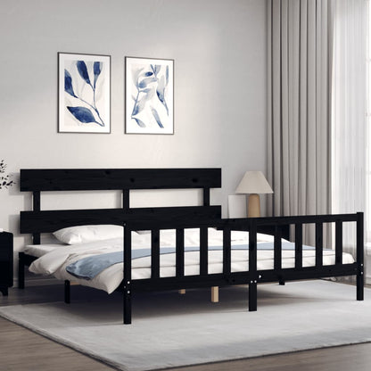 Giroletto con Testiera Nero 200x200 cm in Legno Massello | homemem39