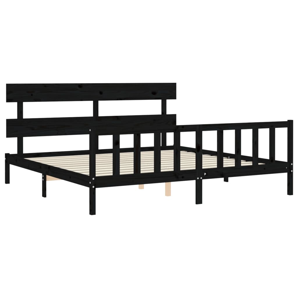 Giroletto con Testiera Nero 200x200 cm in Legno Massello | homemem39