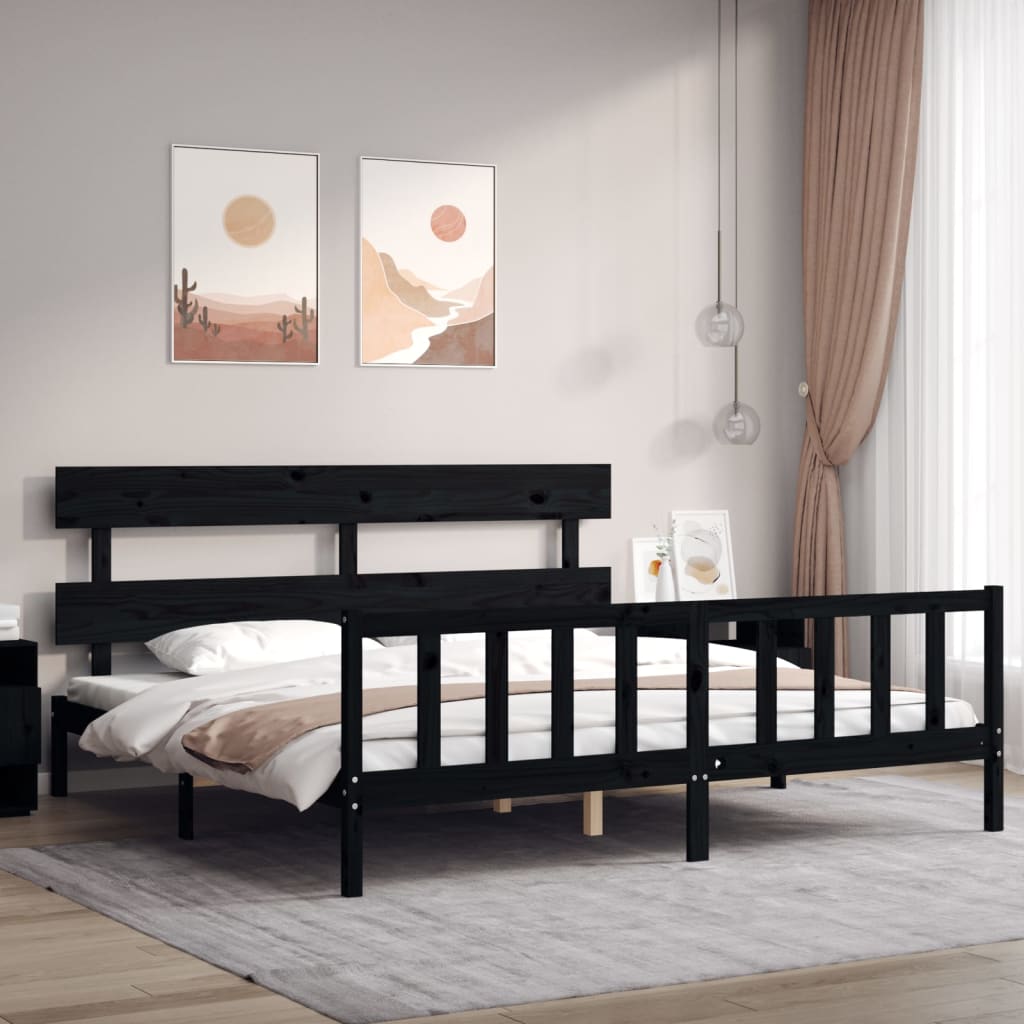 Giroletto con Testiera Nero 200x200 cm in Legno Massello | homemem39