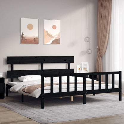 Giroletto con Testiera Nero 200x200 cm in Legno Massello | homemem39