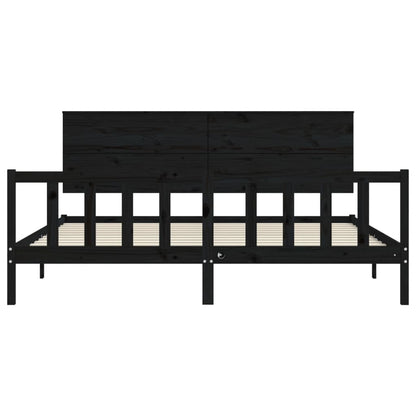 Giroletto con Testiera Nero 200x200 cm in Legno Massello - homemem39