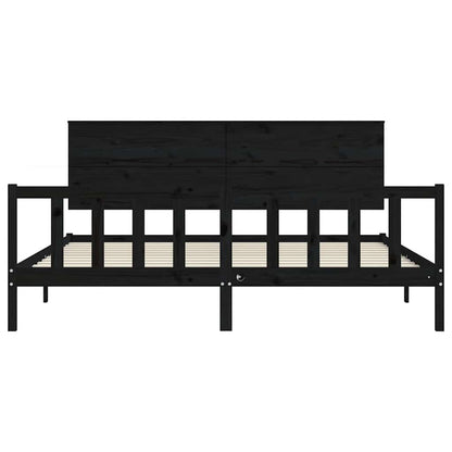 Giroletto con Testiera Nero 200x200 cm in Legno Massello