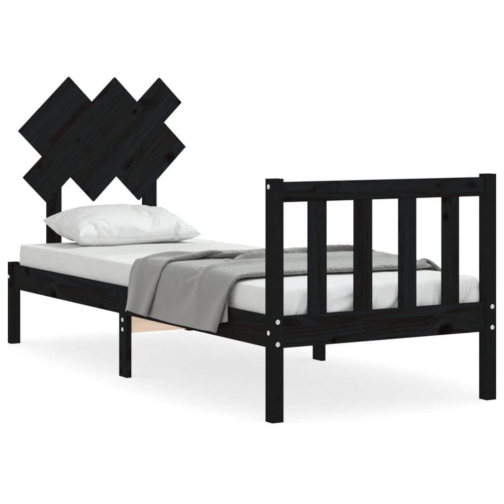 Giroletto con Testiera Nero Small Single in Legno Massello | homemem39
