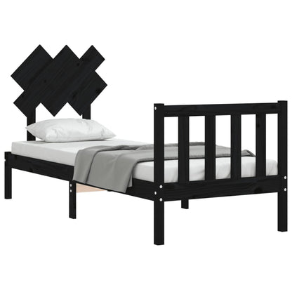 Giroletto con Testiera Nero Small Single in Legno Massello