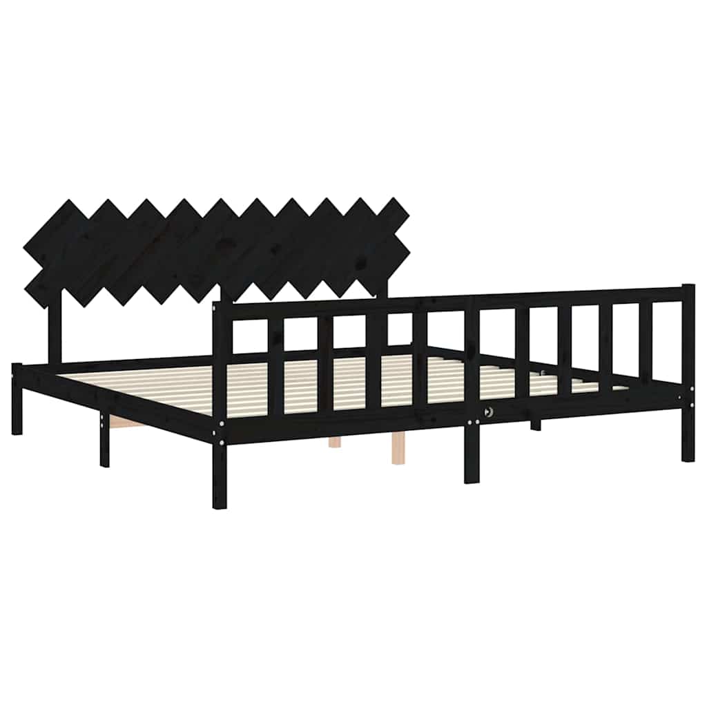 Giroletto con Testiera Nero 200x200 cm in Legno Massello | homemem39