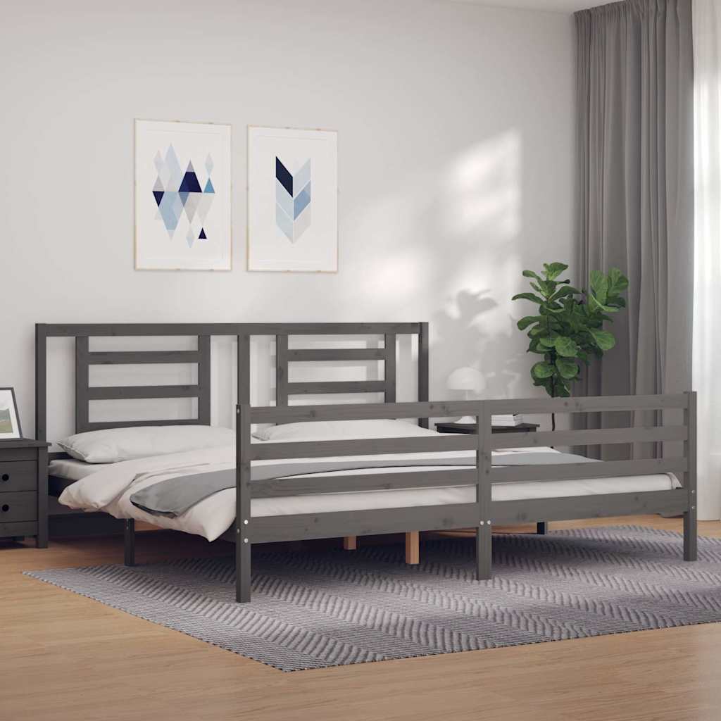 Giroletto con Testiera Grigio 200x200 cm in Legno Massello | homemem39
