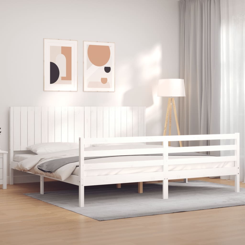 Giroletto con Testiera Bianco 200x200 cm in Legno Massello | homemem39