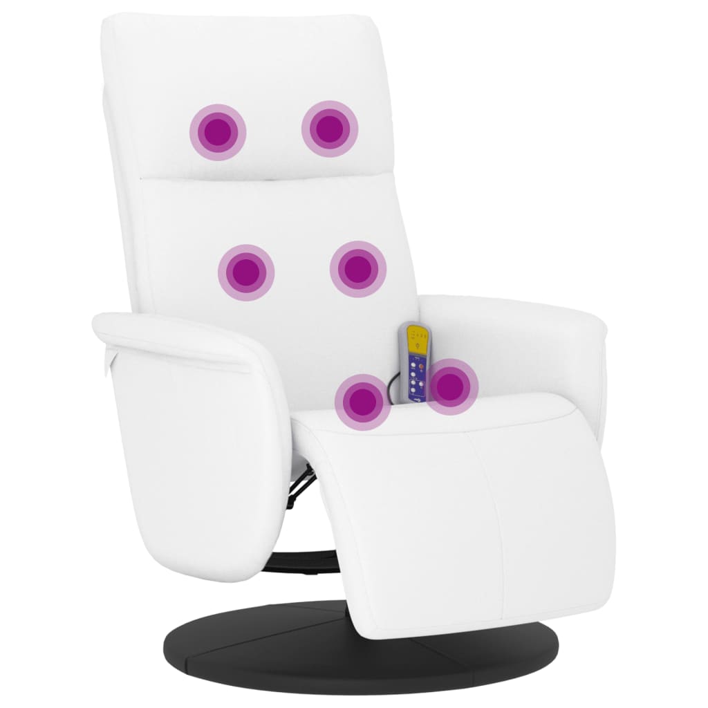 Poltrona Reclinabile Massaggiante Poggiapiedi Bianca Similpelle - homemem39
