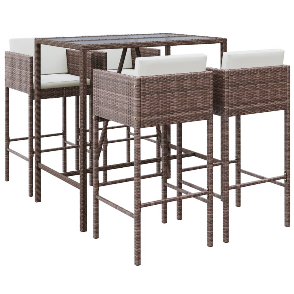 Set Bar da Giardino 5 pz con Cuscini in Polyrattan Marrone - homemem39
