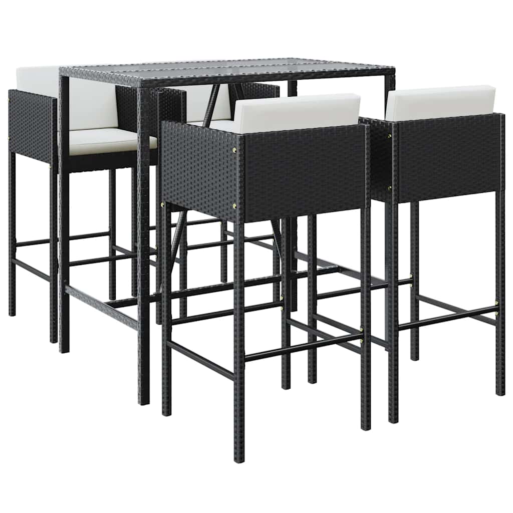 Set Bar da Giardino 5 pz con Cuscini in Polyrattan Nero | homemem39
