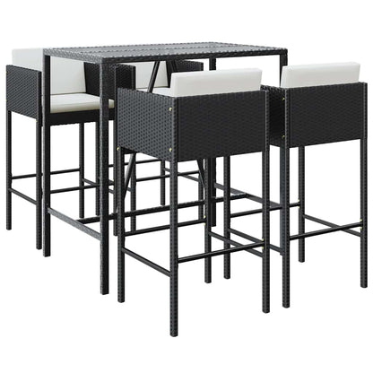 Set Bar da Giardino 5 pz con Cuscini in Polyrattan Nero | homemem39
