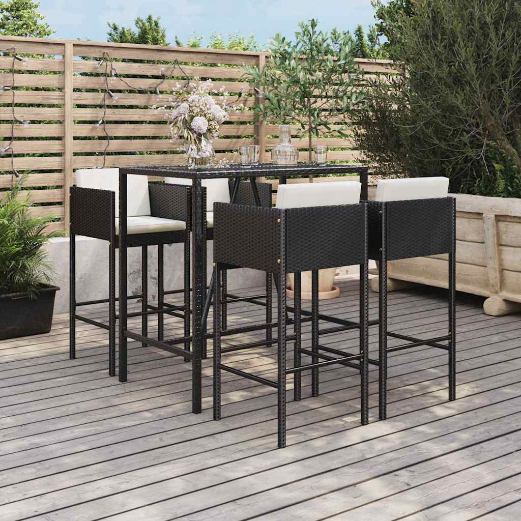 Set Bar da Giardino 5 pz con Cuscini in Polyrattan Nero | homemem39